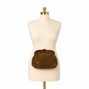 Vintage Firenze Italy Suede Leather Kiss Lock Clutch Purse Brown Marble Frame